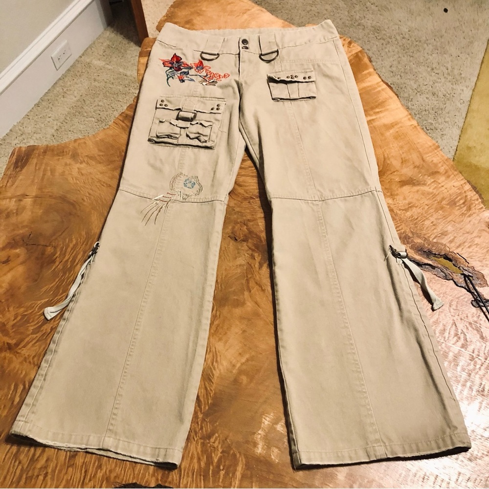 Jolie & Beau Vintage Embroidered Cargo Flare Utility Pants